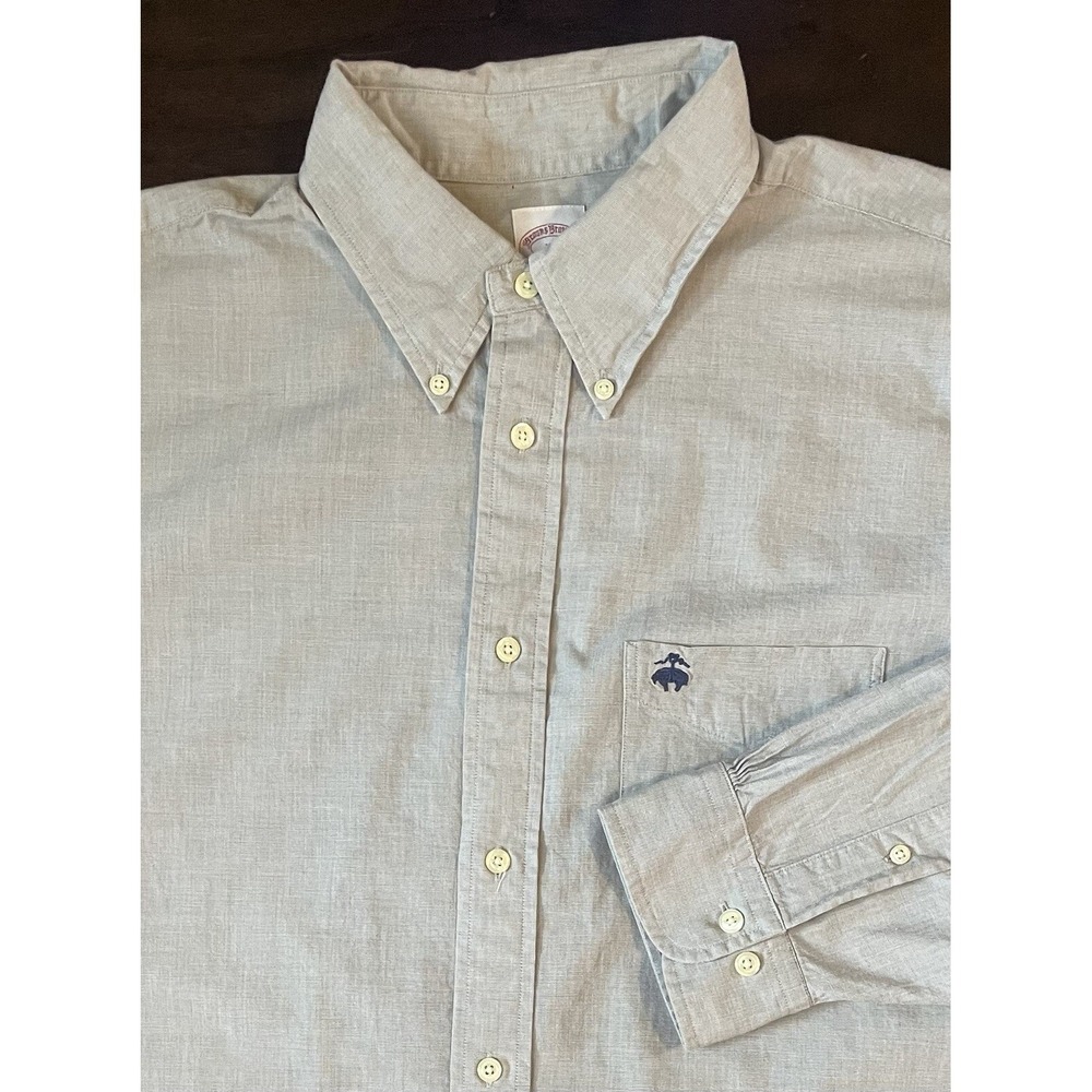 Brooks Brothers 346 Button Down Shirt Mens XL Tan Regular Fit Long Sleeve Preppy
